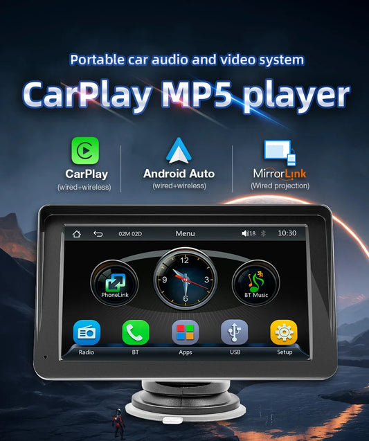 Portable Touch Screen with USB AUX for Rear View Camera 7Inch Carplay Android Auto B5300 Car Radio Multimedia Video Player